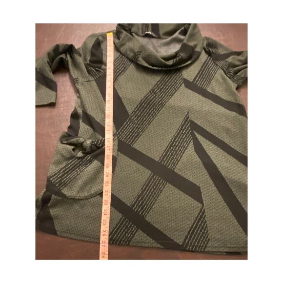Yushi Lagenlook Asymmetrical Tunic Top Green Black Cowl Neck Pocket Medium Large - Picture 9 of 9